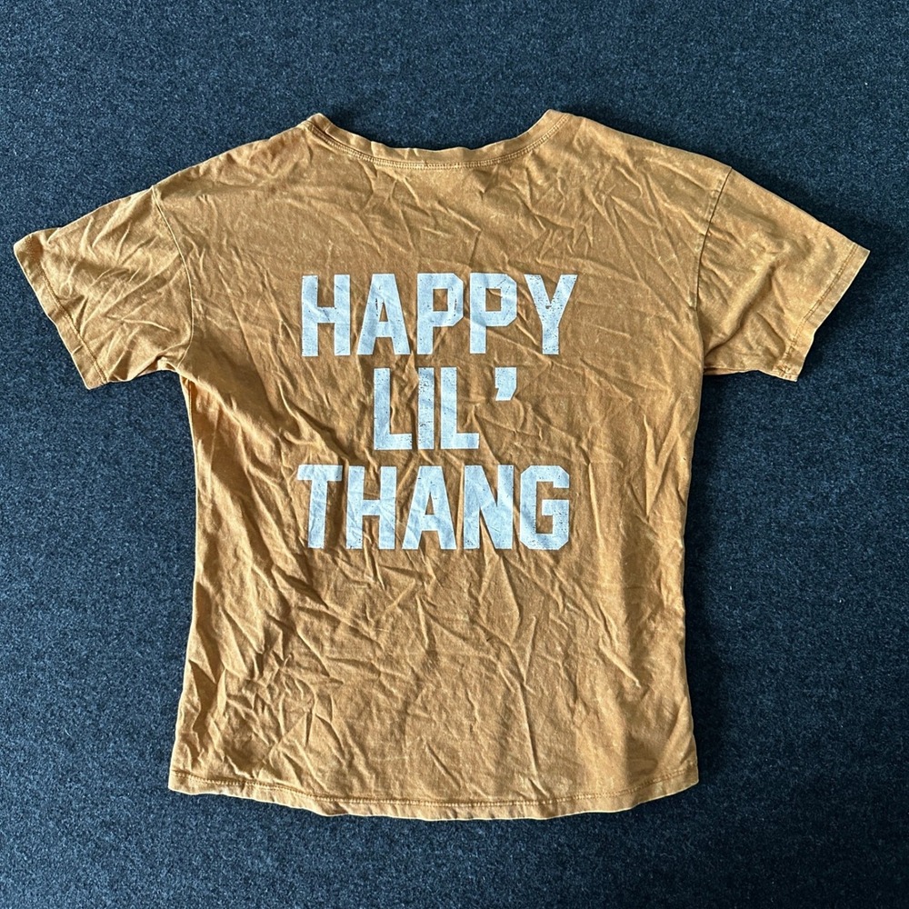 Like Love Happy Lil Thang Graphic T-Shirt Mustard Orange Mineral Wash Small